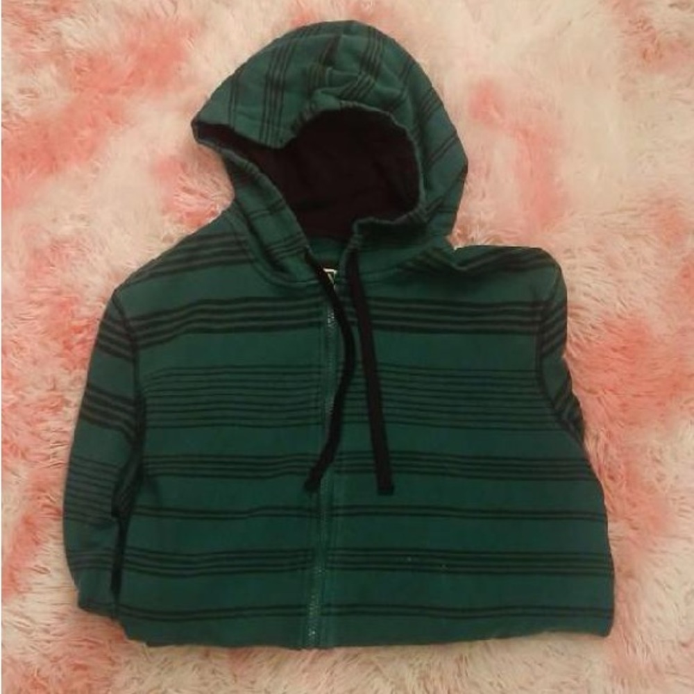 OP Men's Dark Green Striped Zip-Up Hoodie Sweater